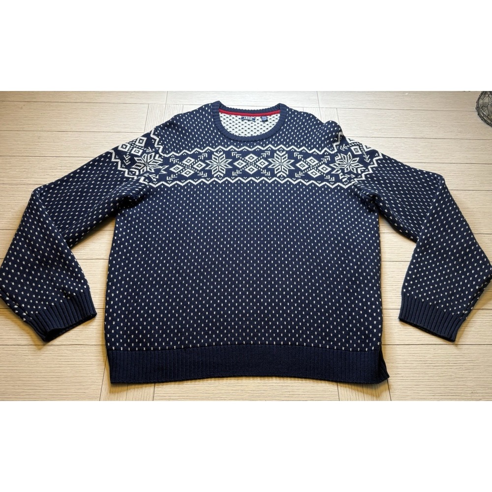 Izod Mens Sweater XXL Nordic Fair Isle‎ Knit Grandpa Warm Crewneck Navy Sweater